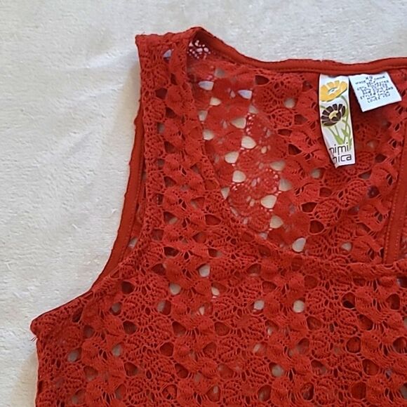 Mimi Chica Women's XS Crochet Rusty Red Overlay Tank Top Criss Cross Back Boho - Picture 2 of 15
